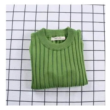 New Girls Sweaters Solid Candy Color Boys Sweaters Autumn New Knitted Baby Girls Ribbed Sweater Kids Clothing Girls Pullover