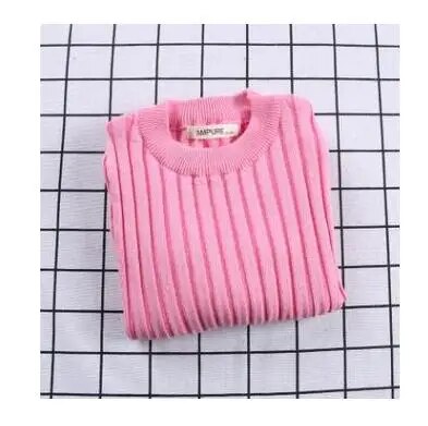 New Girls Sweaters Solid Candy Color Boys Sweaters Autumn New Knitted Baby Girls Ribbed Sweater Kids Clothing Girls Pullover