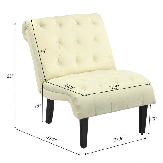 Upholstered Tufted Lounge Chair with Wood Leg-Beige