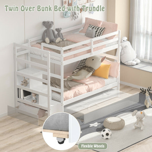 Twin Over Twin Bunk Bed with Storage Shelf and Drawer-Dark Brown