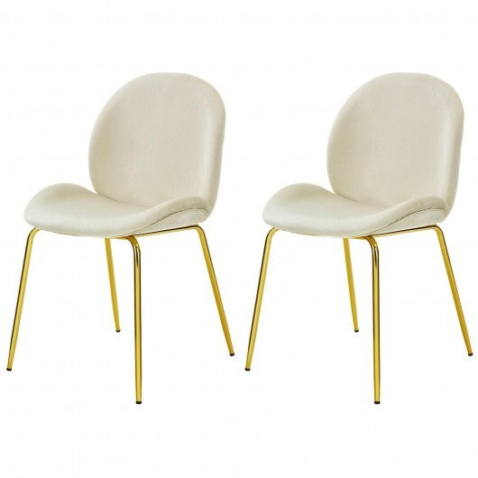 Set of 2 Velvet Accent Chairs with Gold Metal Legs-Beige