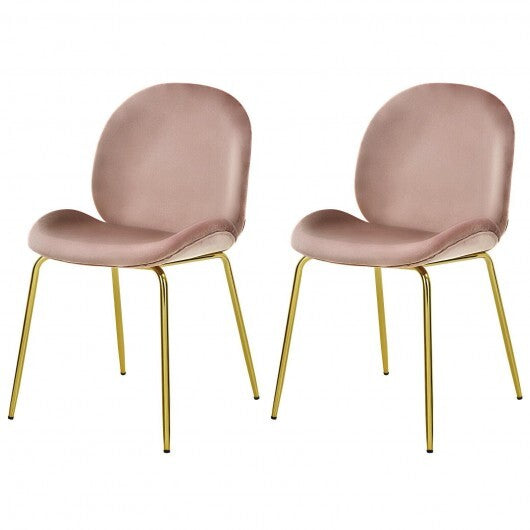 Set of 2 Velvet Accent Chairs with Gold Metal Legs-Beige
