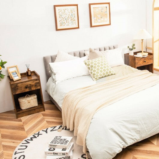 Set of 2 Nightstand with Drawer Cabinet End Side Table Raised Top-White