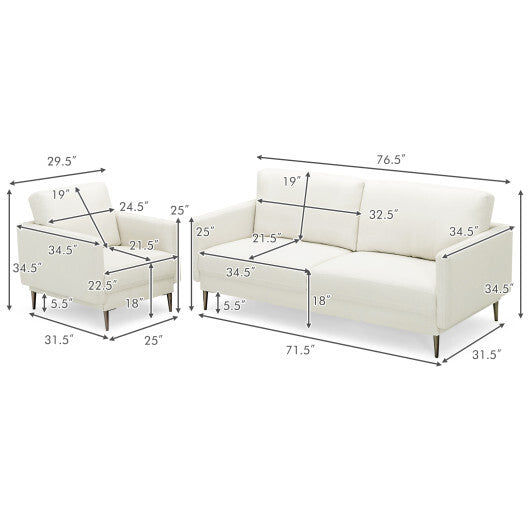 Modern Sofa Couch with Solid Metal Legs and Removable Backrest Cushion-Gray-Sofa Set