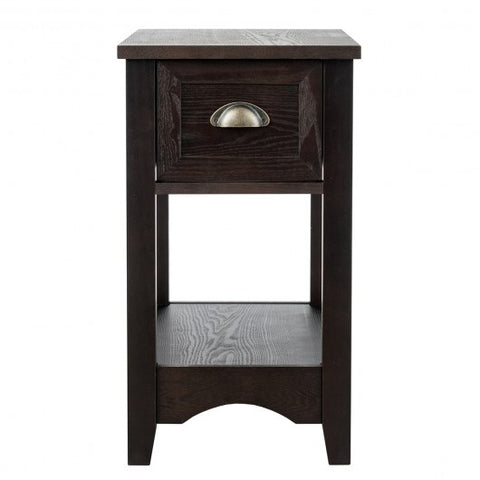 Set of 2 Contemporary Side End Table with Drawer -Brown