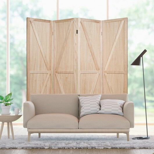4 Panels Folding Wooden Room Divider-Natural