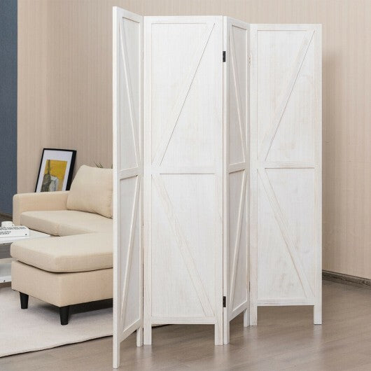 4 Panels Folding Wooden Room Divider-Natural