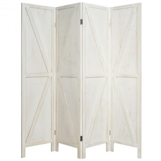 4 Panels Folding Wooden Room Divider-Natural