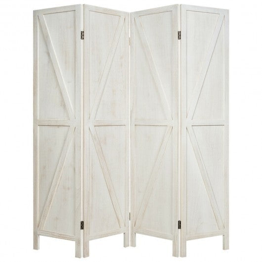 4 Panels Folding Wooden Room Divider-Natural