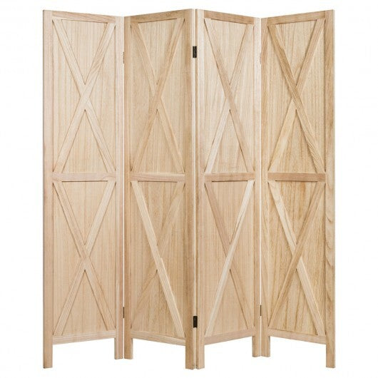 5.6 Ft 4 Panels Folding Wooden Room Divider-Natural