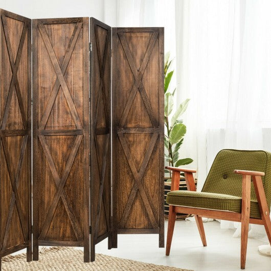 5.6 Ft 4 Panels Folding Wooden Room Divider-Natural