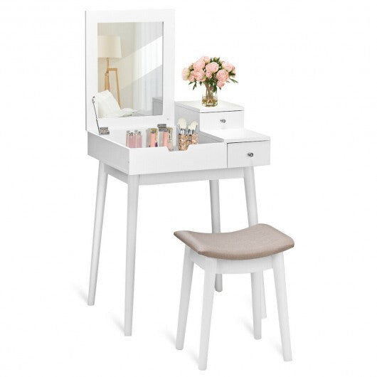 Vanity Dressing Table Set Flip Mirror Desk Furniture Stool