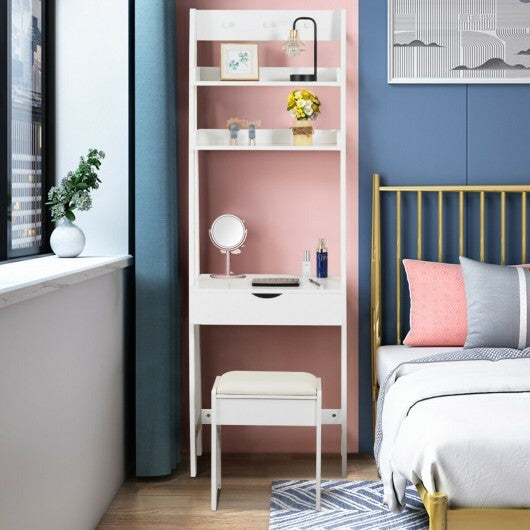 3-in-1 Modern Shelf Vanity Set with Flip Top Mirror and 6 Makeup Organizers