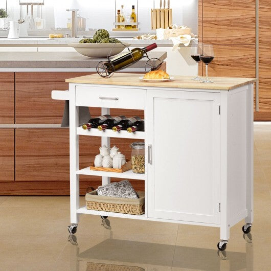 Kitchen Island Cart Rolling Serving Cart Wood Trolley-White