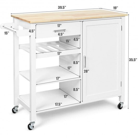 Kitchen Island Cart Rolling Serving Cart Wood Trolley-White