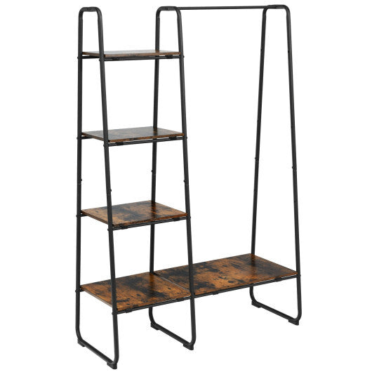Clothes Rack Freestanding Storage Tower with Hanging Bar-Black