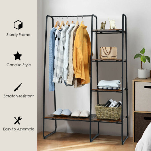Clothes Rack Freestanding Storage Tower with Hanging Bar-Black