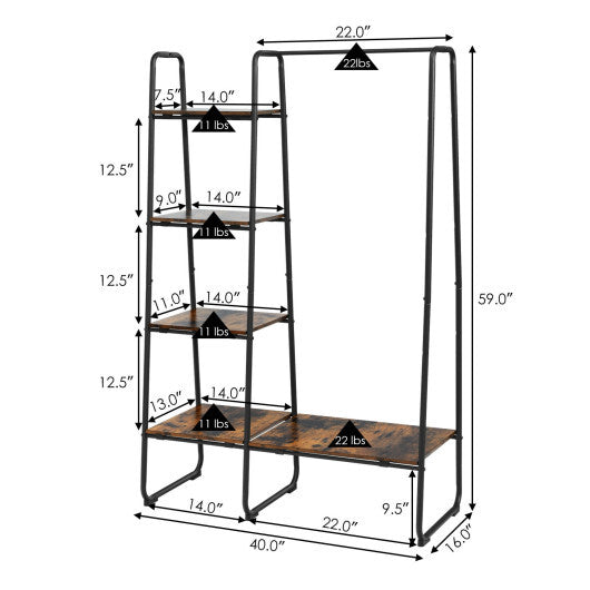 Clothes Rack Freestanding Storage Tower with Hanging Bar-Black