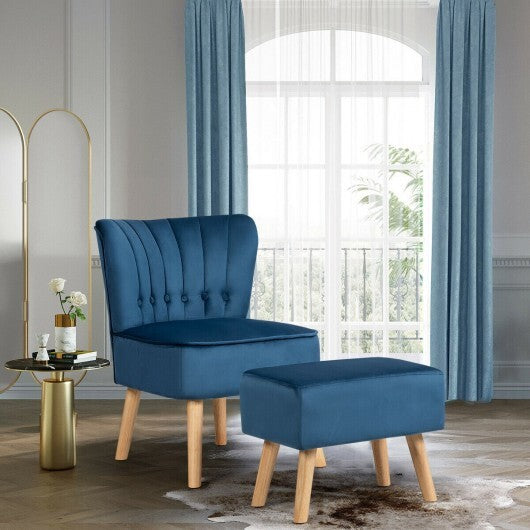 Leisure Chair and Ottoman Thick Padded Tufted Sofa Set-Blue
