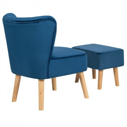 Leisure Chair and Ottoman Thick Padded Tufted Sofa Set-Blue