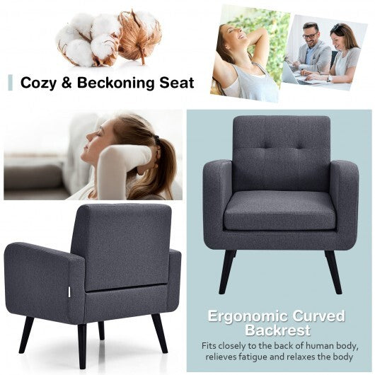 Modern Upholstered Comfy Accent Chair Single Sofa with Rubber Wood Legs-Navy