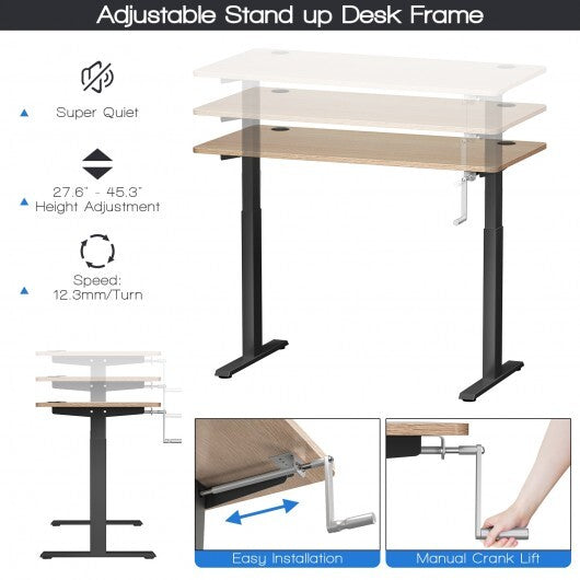 Hand Crank Sit to Stand Desk Frame Height Adjustable Standing Base-Black