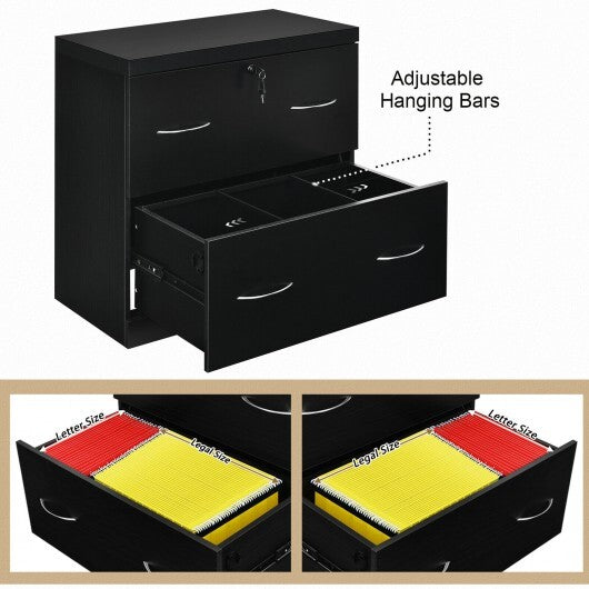 2-Drawer File Cabinet with Lock Hinging Bar Letter and Legal Size-Black