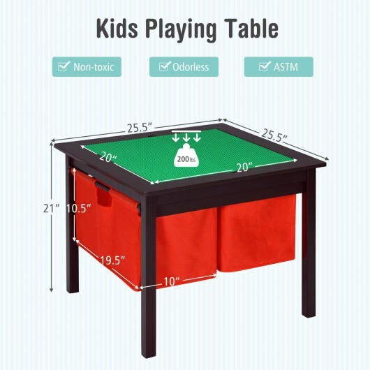 2-in-1 Kids Double-sided Activity Building Block Table with Drawers-Brown