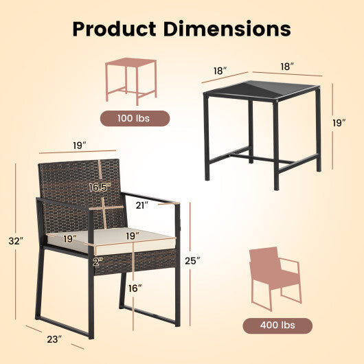 3 Pieces Modern Heavy Duty Patio Furniture Set with Coffee Table-Black