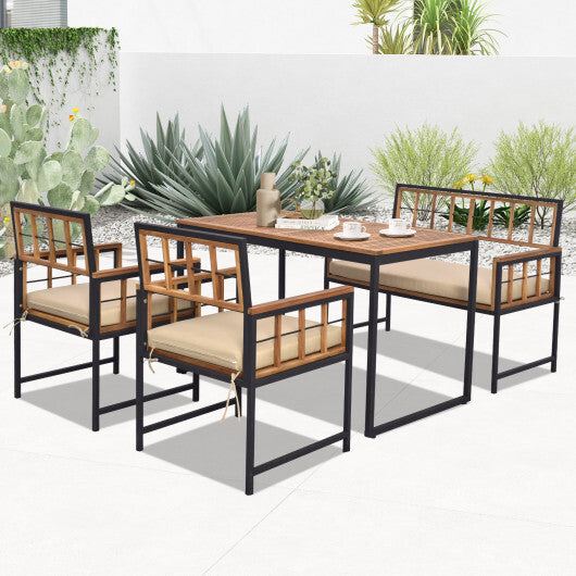 4 Pieces Acacia Wood Patio Dining Set with 1 Rectangular Table