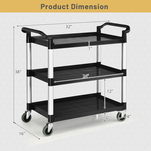 3-Tier Utility Service Cart with Lockable Wheels and Double Handles