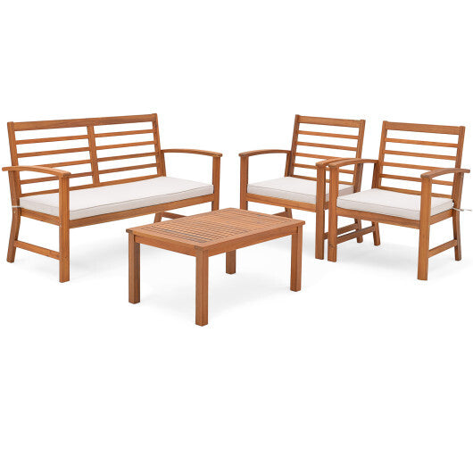 4 Pieces Outdoor Furniture Set with Stable Acacia Wood Frame-Gray
