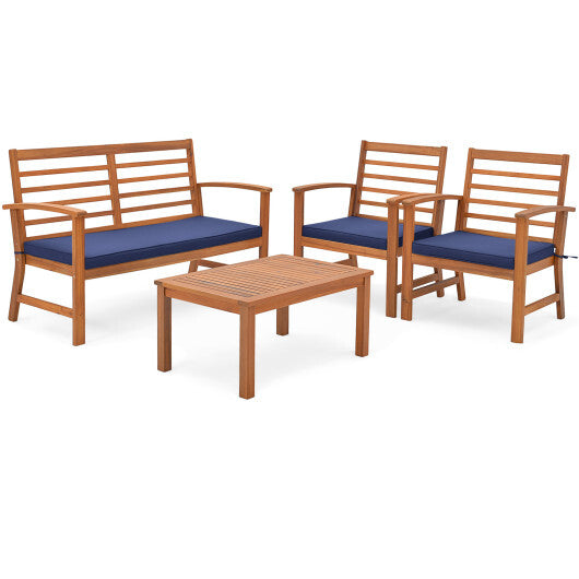 4 Pieces Outdoor Furniture Set with Stable Acacia Wood Frame-Gray