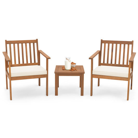 3 Pieces Patio Wood Furniture Set with soft Cushions for Porch-Gray