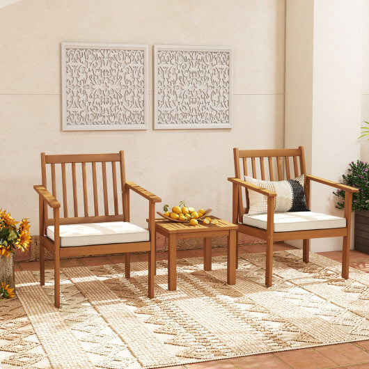 3 Pieces Patio Wood Furniture Set with soft Cushions for Porch-Gray