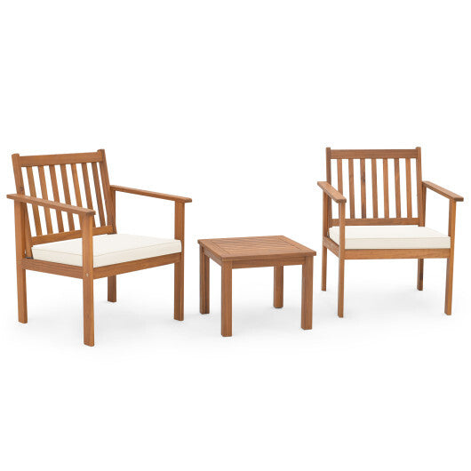 3 Pieces Patio Wood Furniture Set with soft Cushions for Porch-Gray