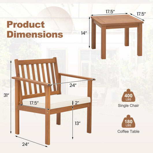 3 Pieces Patio Wood Furniture Set with soft Cushions for Porch-Gray