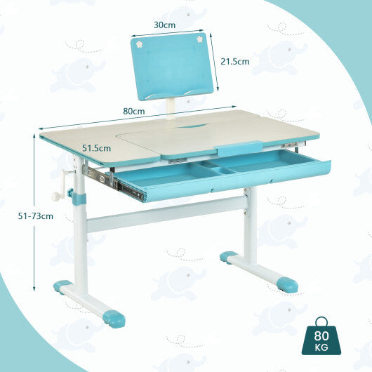 Height-Adjustable Kids Desk with Tilt Desktop and Book Stand-Blue