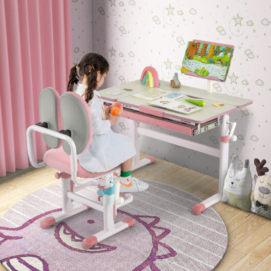 Height-Adjustable Kids Desk with Tilt Desktop and Book Stand-Blue