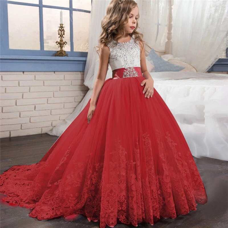 Girls Birthday Dresses for Kids Children Princesss Party Dress Flower Elegant Wedding Gown Vestidos for 6-14 Yrs Christmas Dress