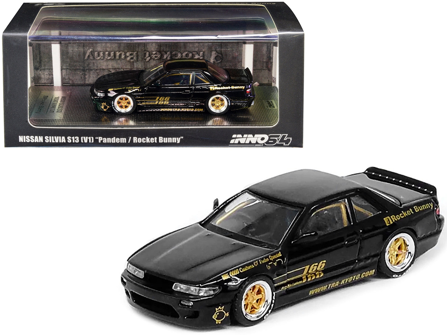 Nissan Silvia S13 (V1) "Rocket Bunny" RHD (Right Hand Drive) Black with Graphics "Pandem" 1/64 Diecast Model Car by Inno Models