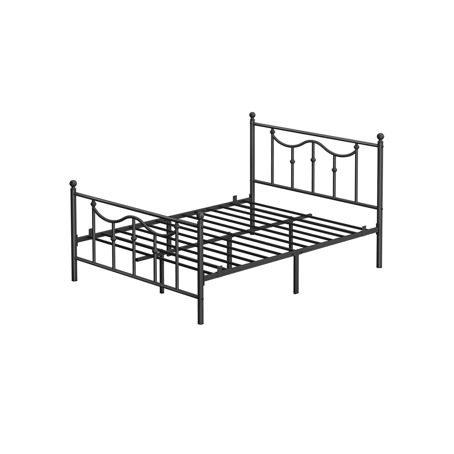 Queen Size Matte-Black Metal Platform Bed Frame with Headboard and Footboard