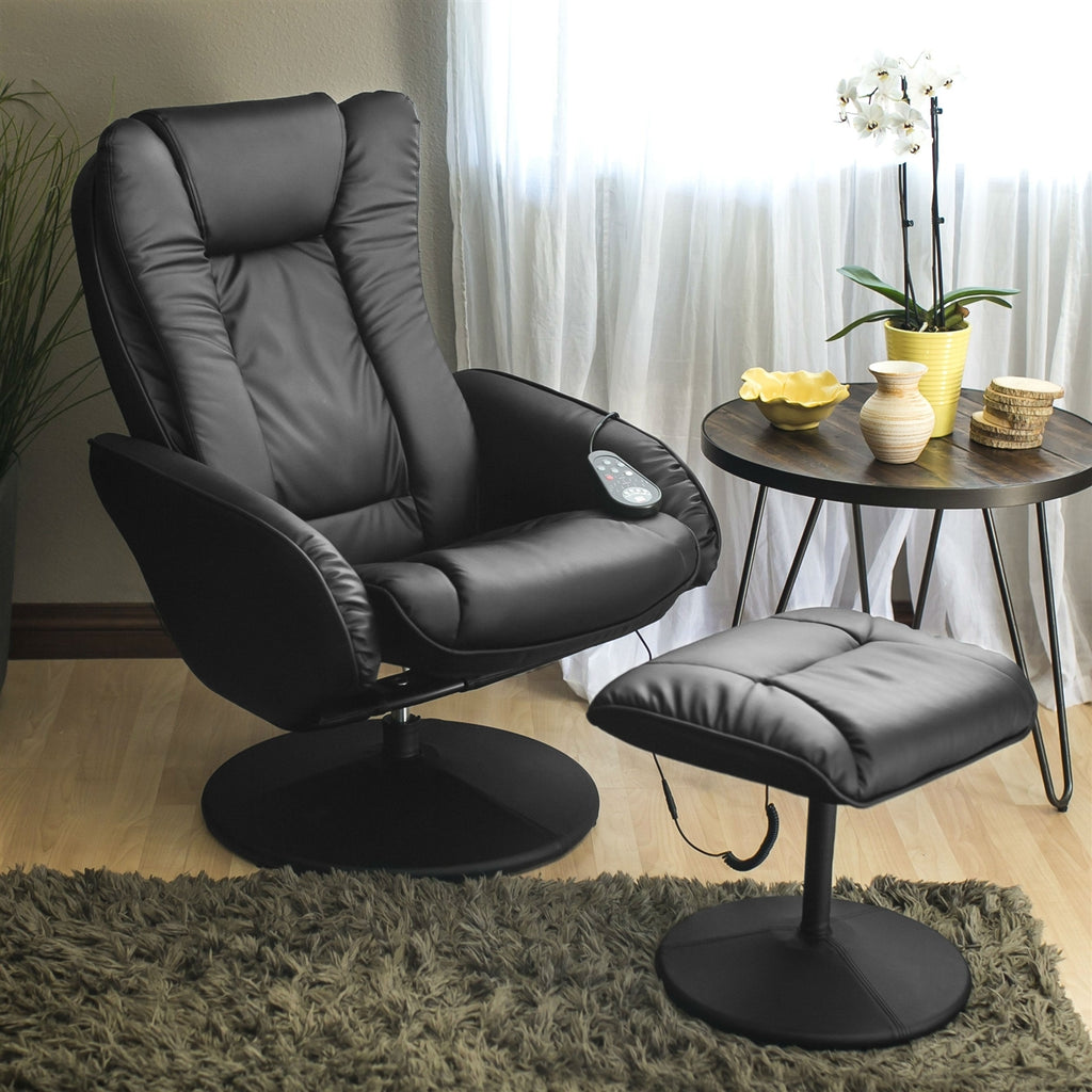Sturdy Black Faux Leather Electric Massage Recliner Chair w/ Ottoman