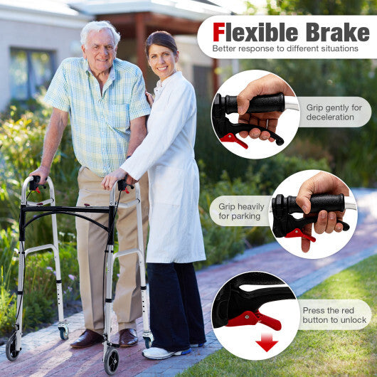 Height Adjustable Aluminum Walker with Rolling Wheels and Brakes