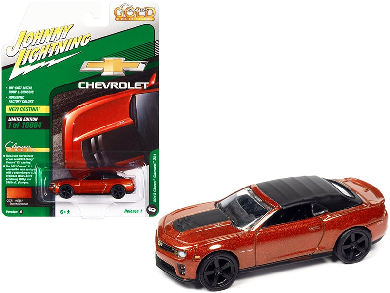 2013 Chevrolet Camaro ZL1 Convertible (Top Up) Inferno Orange Metallic with Black Top "Classic Gold Collection" Series Limited Edition to 10884 pieces Worldwide 1/64 Diecast Model Car by Jo