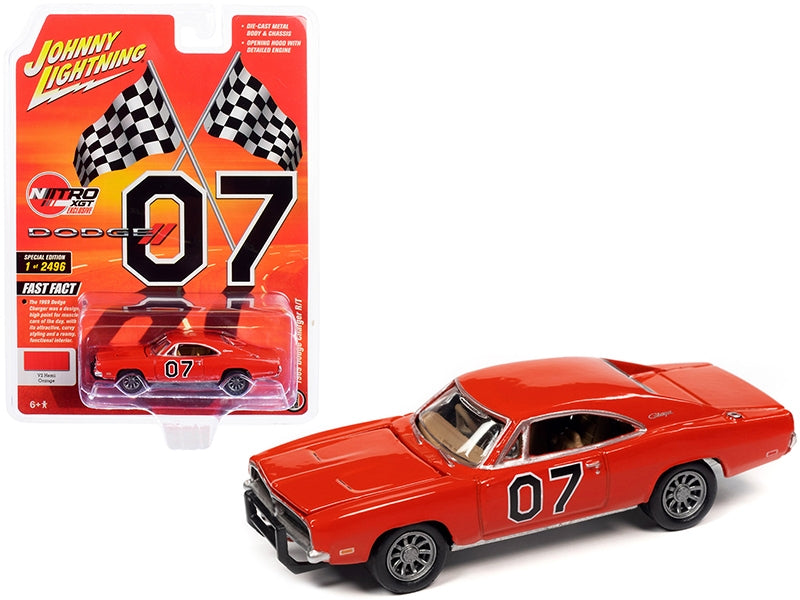 1969 Dodge Charger R/T #07 V2 Hemi Orange "Nitro XGT Exclusive" Limited Edition to 2496 pieces Worldwide 1/64 Diecast Model Car by Johnny Lightning