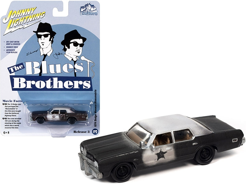 1974 Dodge Monaco "Bluesmobile" Black and White "The Blues Brothers" (1980) Movie "Pop Culture" Series 3 1/64 Diecast Model Car by Johnny Lightning
