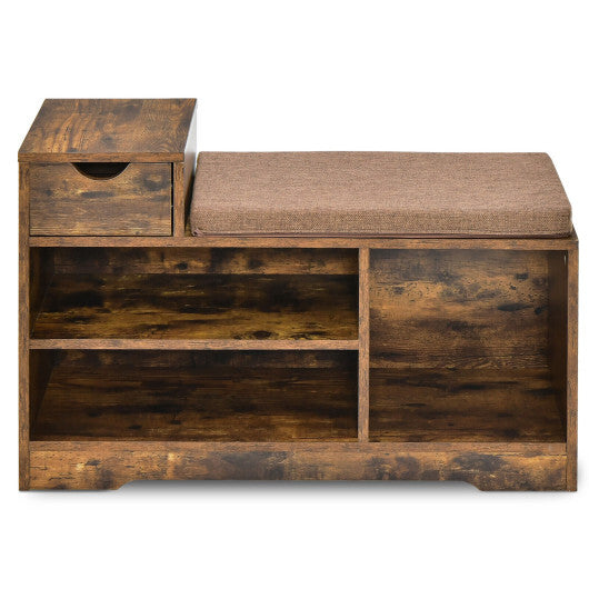 Entryway Storage Shoe Bench with 1 Storage Drawer and 3 Open Compartments-Rustic Brown
