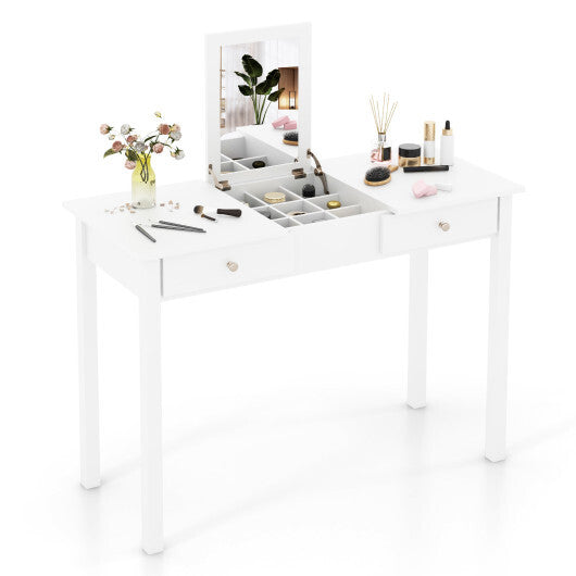 Vanity Desk Makeup Dressing Table with Flip Top Mirror and Drawers-White