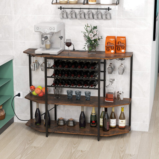 3-Tier Wine Bar Cabinet with Storage Shelves-Brown